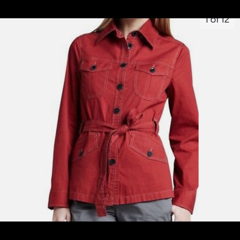 Christopher Blue casual red shirt with fabric tie belt